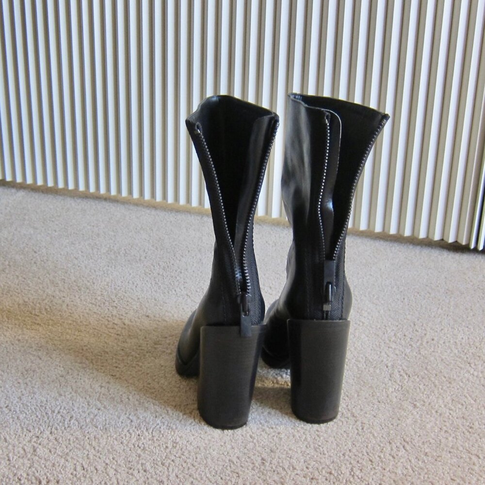 HAIDER ACKERMANN Black Mid Calf Leather Chunky Block Heel Grunge Boots $530 - Picture 3 of 10